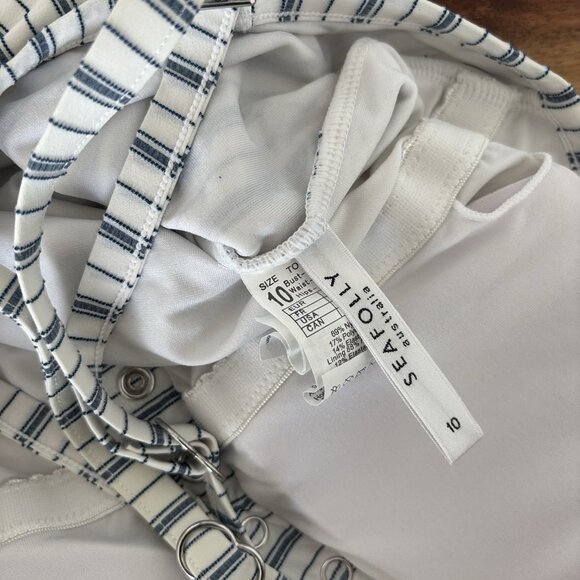 Seafolly Australia Women’s Swimsuit USA Sz 6 Striped Beach Resort Pool Vacation - Picture 6 of 13